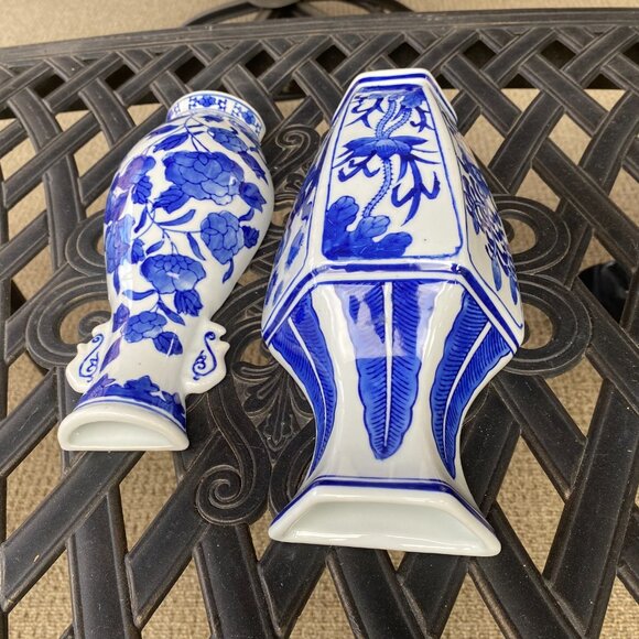 Chinoiserie Wall Pockets - Blue and White Wall Vases - Picture 11 of 14